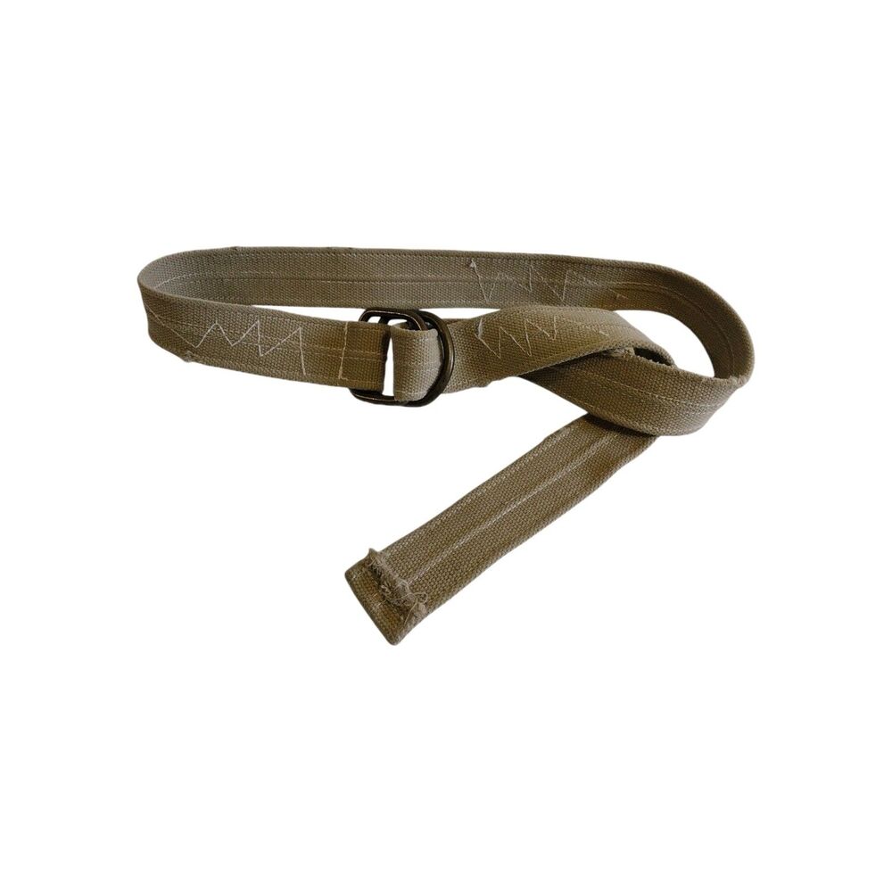 Preppy Retro Style Double D-Ring Distressed Woven Belt Stitch Design Tan 48" L